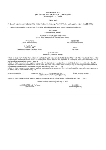 Thumbnail Peoples Financial Services 10-Q Quarterly Report FY 