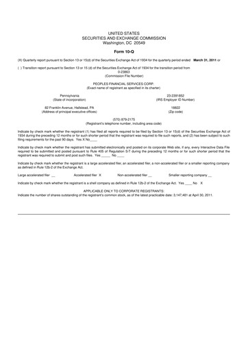 Thumbnail Peoples Financial Services 10-Q Quarterly Report FY 
