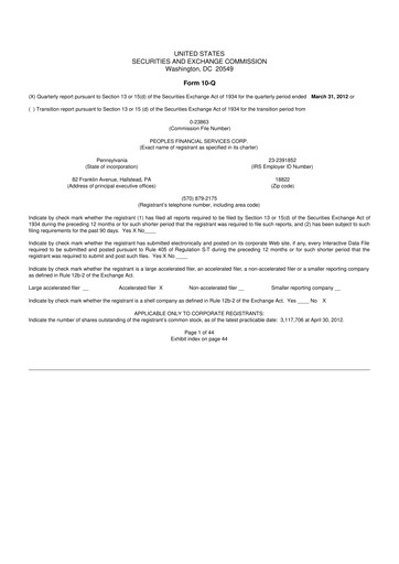 Thumbnail Peoples Financial Services 10-Q Quarterly Report FY2012 