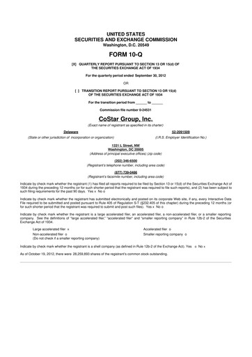 Thumbnail CoStar Group 10-Q Quarterly Report FY2012 