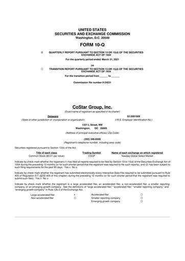 Thumbnail CoStar Group 10-Q Quarterly Report FY2021 