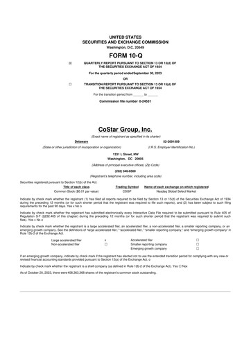 Thumbnail CoStar Group 10-Q Quarterly Report FY2023 