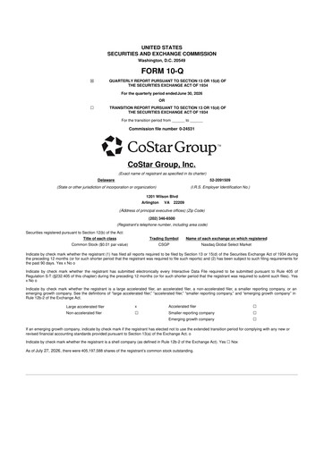 Thumbnail CoStar Group 10-Q Quarterly Report FY2026 