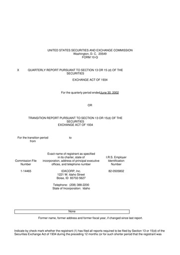 Thumbnail Idacorp 10-Q Quarterly Report FY 