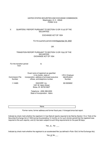 Thumbnail Idacorp 10-Q Quarterly Report FY 