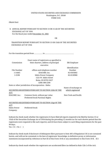 Thumbnail Idacorp 10-K Annual Report 