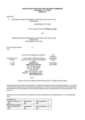 Thumbnail Idacorp 10-Q Quarterly Report FY 