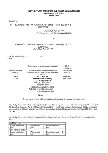 Thumbnail Idacorp 10-Q Quarterly Report FY 