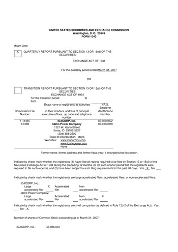 Thumbnail Idacorp 10-Q Quarterly Report FY 
