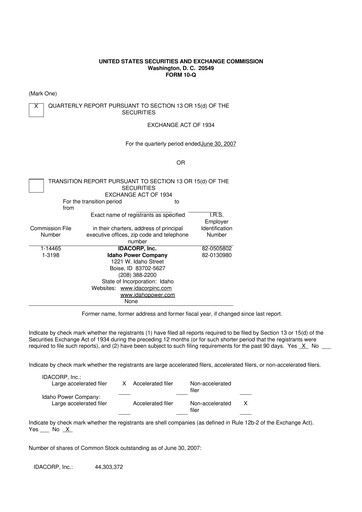 Thumbnail Idacorp 10-Q Quarterly Report FY 