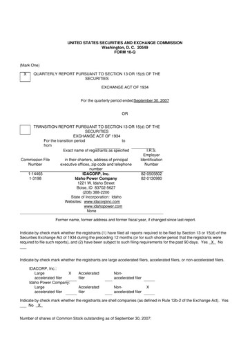 Thumbnail Idacorp 10-Q Quarterly Report FY 
