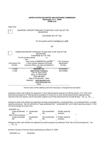 Thumbnail Idacorp 10-Q Quarterly Report FY 