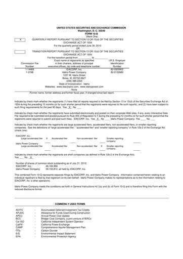 Thumbnail Idacorp 10-Q Quarterly Report FY2010 