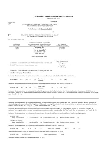 Thumbnail Idacorp 10-K Annual Report 2010