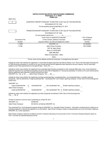 Thumbnail Idacorp 10-Q Quarterly Report FY2011 