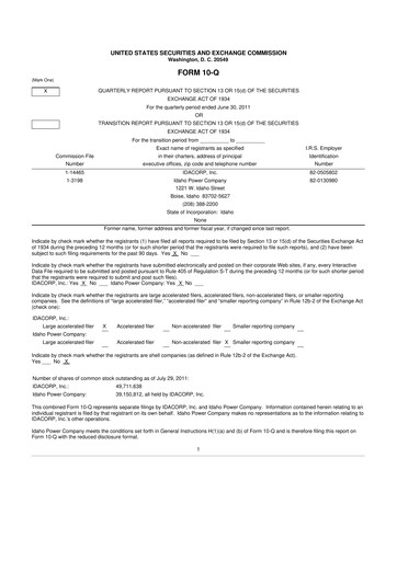 Thumbnail Idacorp 10-Q Quarterly Report FY2011 
