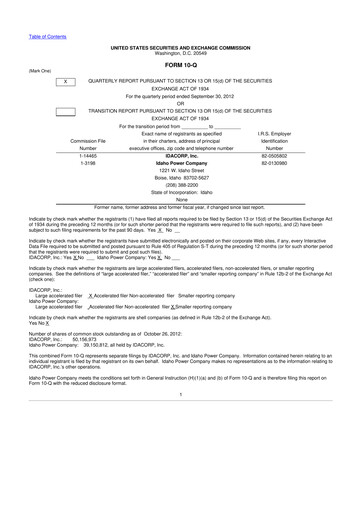 Thumbnail Idacorp 10-Q Quarterly Report FY2012 