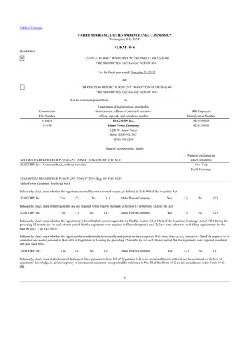 Thumbnail Idacorp 10-K Annual Report 2012