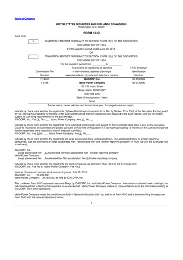 Thumbnail Idacorp 10-Q Quarterly Report FY2013 