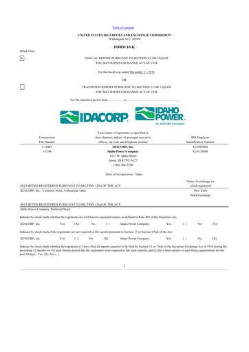 Thumbnail Idacorp 10-K Annual Report 2016