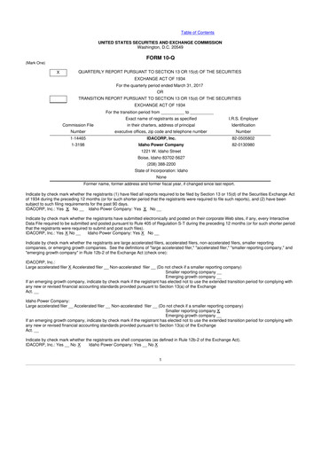 Thumbnail Idacorp 10-Q Quarterly Report FY2017 