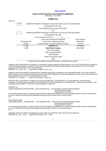 Thumbnail Idacorp 10-Q Quarterly Report FY2017 