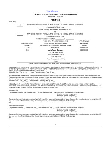 Thumbnail Idacorp 10-Q Quarterly Report FY2017 