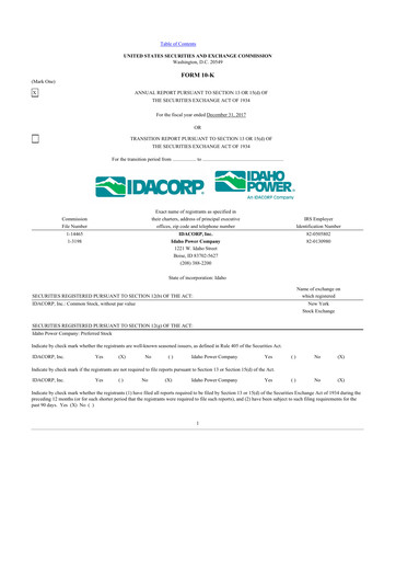 Thumbnail Idacorp 10-K Annual Report 2017