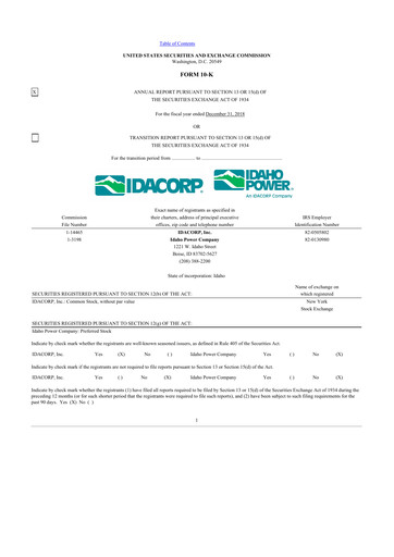 Thumbnail Idacorp 10-K Annual Report 2018