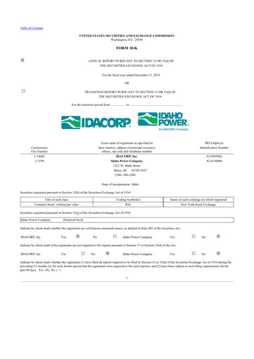 Thumbnail Idacorp 10-K Annual Report 