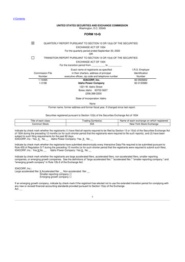 Thumbnail Idacorp 10-Q Quarterly Report FY 