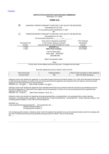 Thumbnail Idacorp 10-Q Quarterly Report FY 