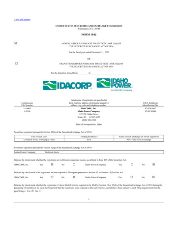 Thumbnail Idacorp 10-K Annual Report 