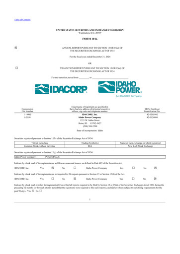 Thumbnail Idacorp 10-K Annual Report 