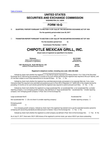 Thumbnail Chipotle Mexican Grill 10-Q Quarterly Report FY2017 