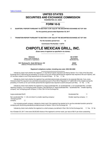 Thumbnail Chipotle Mexican Grill 10-Q Quarterly Report FY2017 