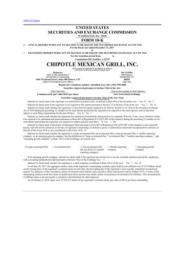 Thumbnail Chipotle Mexican Grill 10-K Annual Report 2017