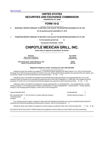 Thumbnail Chipotle Mexican Grill 10-Q Quarterly Report FY2018 