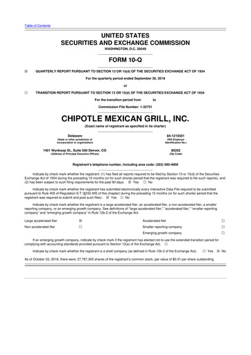 Thumbnail Chipotle Mexican Grill 10-Q Quarterly Report FY2018 
