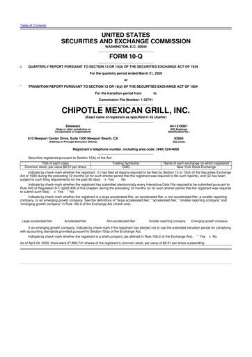 Thumbnail Chipotle Mexican Grill 10-Q Quarterly Report FY2020 