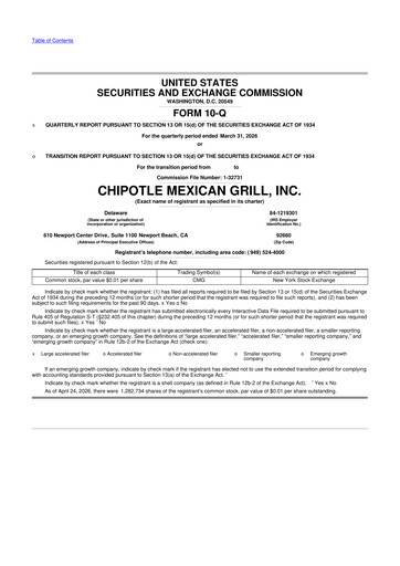 Thumbnail Chipotle Mexican Grill 10-Q Quarterly Report FY 