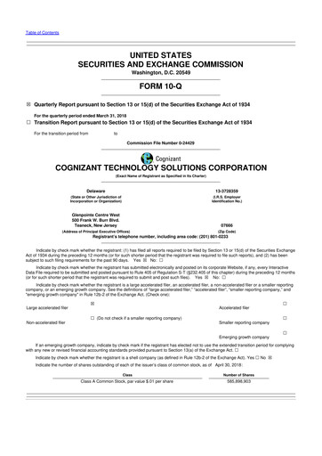 Thumbnail Cognizant Technology Solutions  10-Q Quarterly Report FY2018 