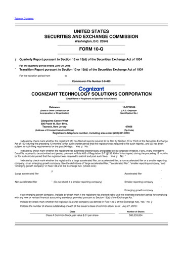Thumbnail Cognizant Technology Solutions  10-Q Quarterly Report FY2018 
