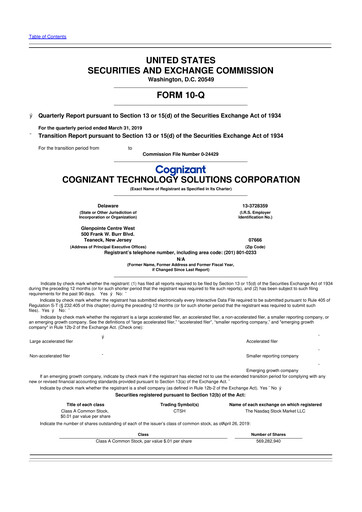 Thumbnail Cognizant Technology Solutions  10-Q Quarterly Report FY2019 