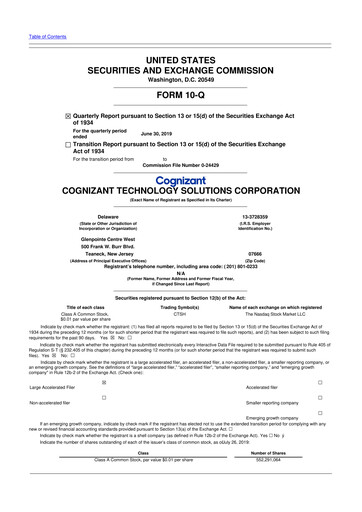 Thumbnail Cognizant Technology Solutions  10-Q Quarterly Report FY2019 