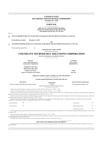 Miniature Cognizant Technology Solutions  10-K Rapport annuel 2019