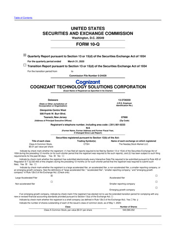 Thumbnail Cognizant Technology Solutions  10-Q Quarterly Report FY2020 