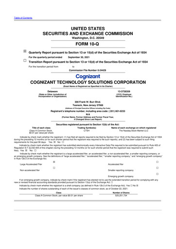 Thumbnail Cognizant Technology Solutions  10-Q Quarterly Report FY2021 