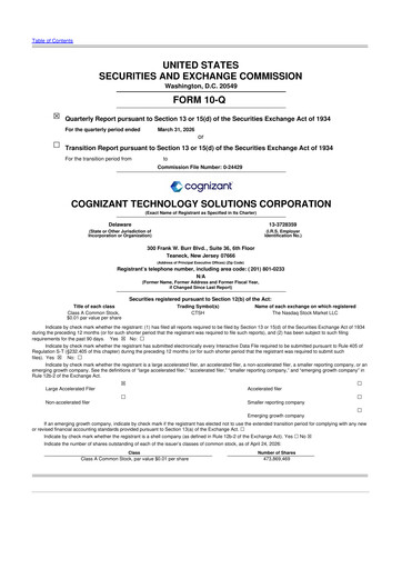 Thumbnail Cognizant Technology Solutions  10-Q Quarterly Report FY 