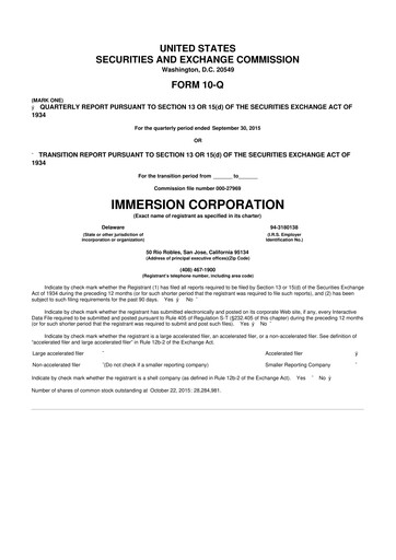 Thumbnail Immersion Corporation
 10-Q Quarterly Report FY2015 